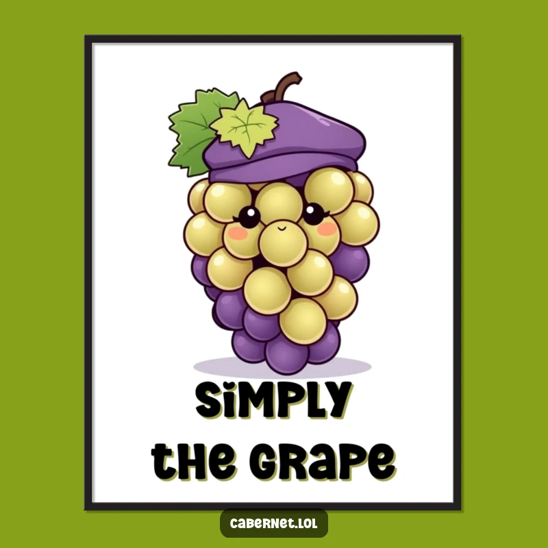 Funny Grape Beret Poster: Chic Wall Art - Adorable Funny Gift