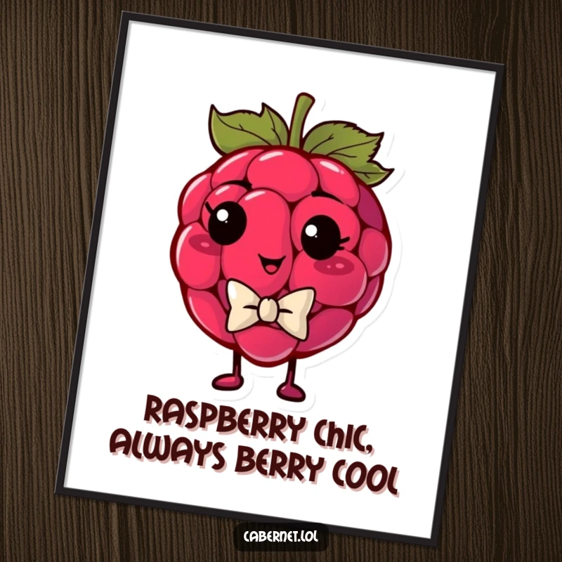 Funny Free Printable Wall Art: A plump raspberry with a tiny bowtie, looking smug and adding a touch of witty sophistication.
