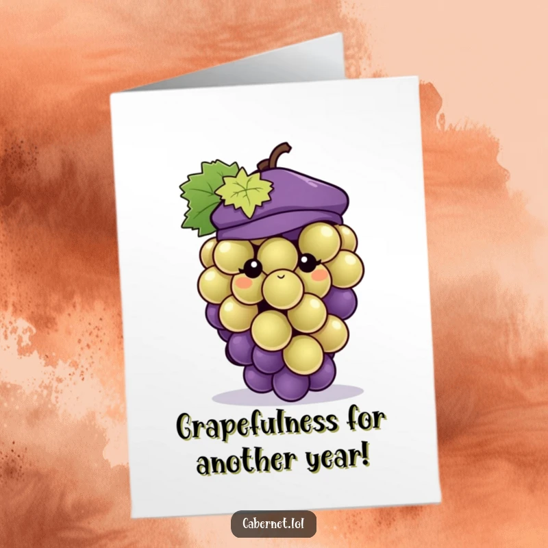 Funny Free Printable Birthday Card: Plump grape wearing a stylish beret, exuding French flair, ready for a birthday toast.