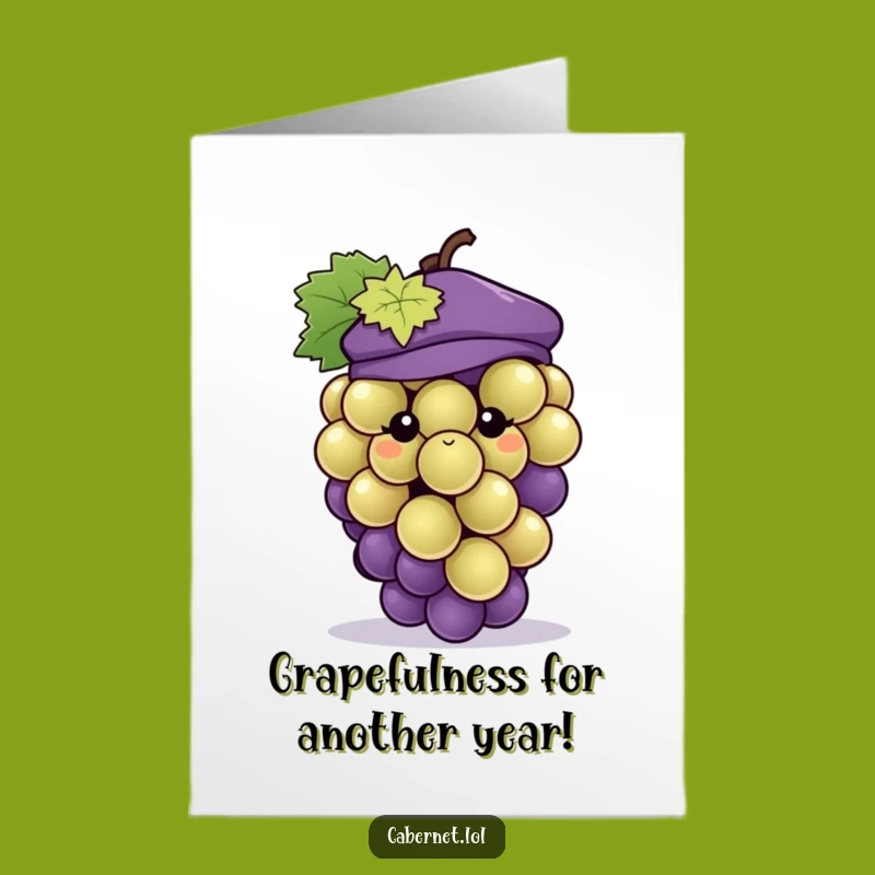 Free Printable Birthday Card: Adorable Beret Grape, Funny Downloadable Gift for Wine Lovers