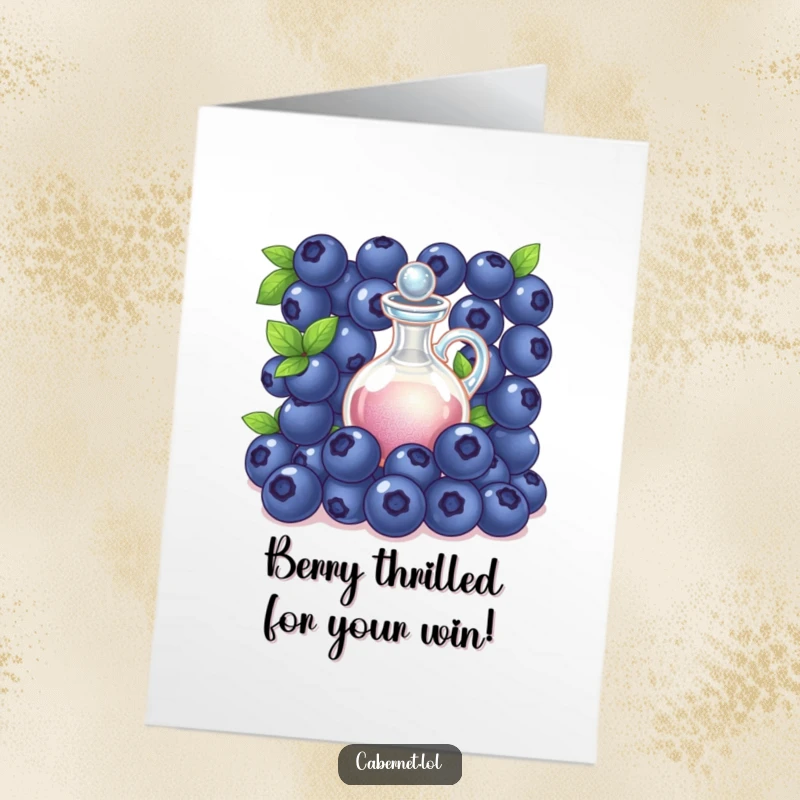 Funny Free Printable Congrats Card: A gathering of blueberries around a decanter, toasting to success with joyful anticipation.
